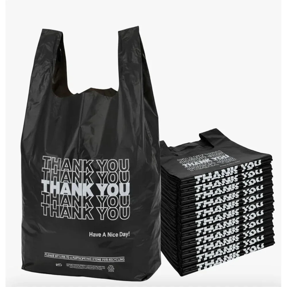Black Printed HDPE Plastic Shopping Bags 800 Count Assurepak New
